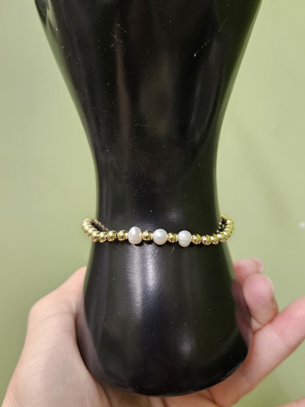 Freshwater Pearl Gold Beads Stretch Bracelet - Picture 4 of 10